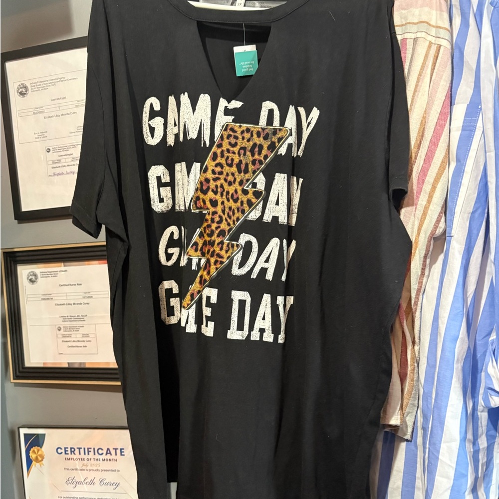 Maurices Black Game Day Tee with Leopard Print Lightning Bolt